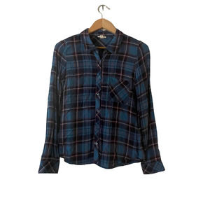 Soft Joie Size XS Womens Anabella L Blue Plaid Button Up Blouse Roll Tab Sleeve